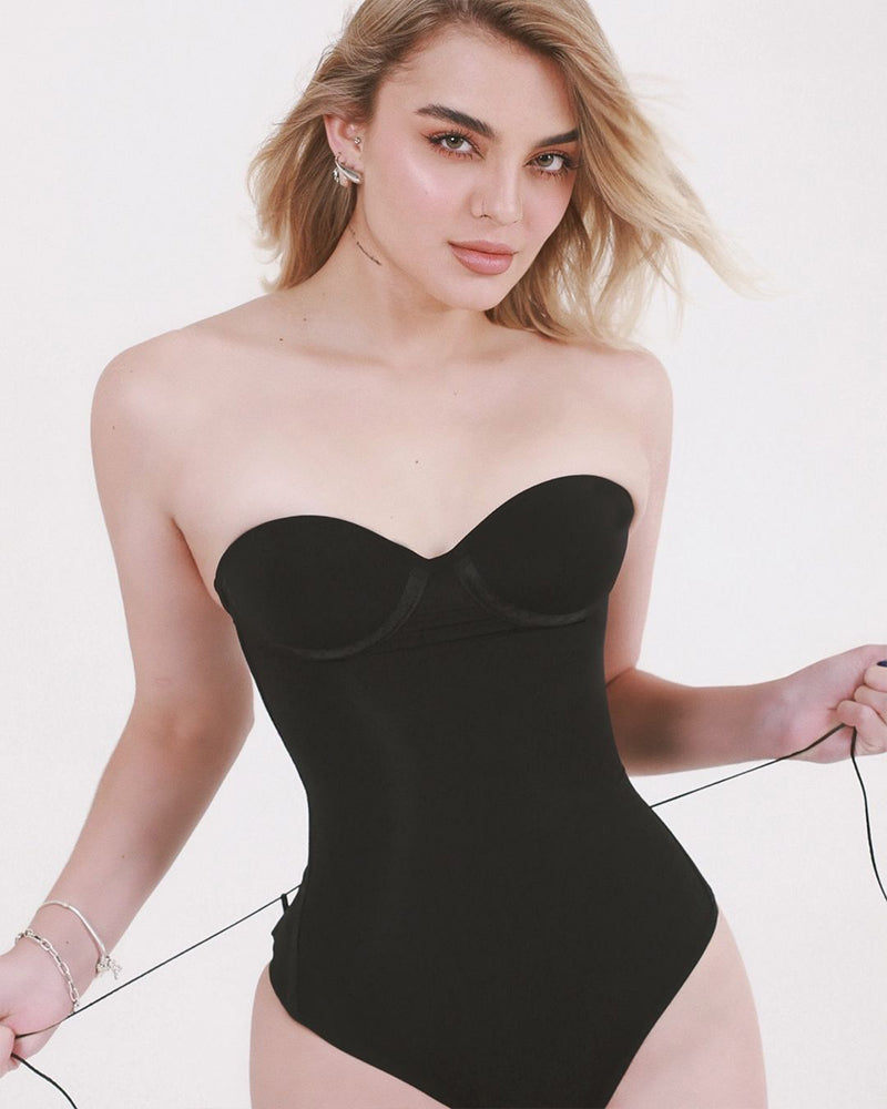 Body Reductor Sin Costuras con Encaje Ajustable en la Espalda - Negro