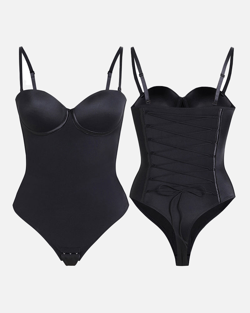 Body Reductor Sin Costuras con Encaje Ajustable en la Espalda - Negro