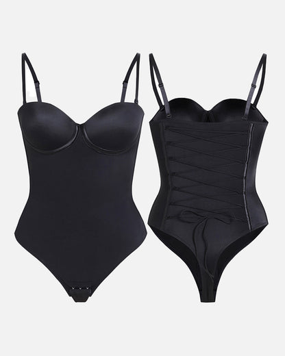 Body Reductor Sin Costuras con Encaje Ajustable en la Espalda - Negro