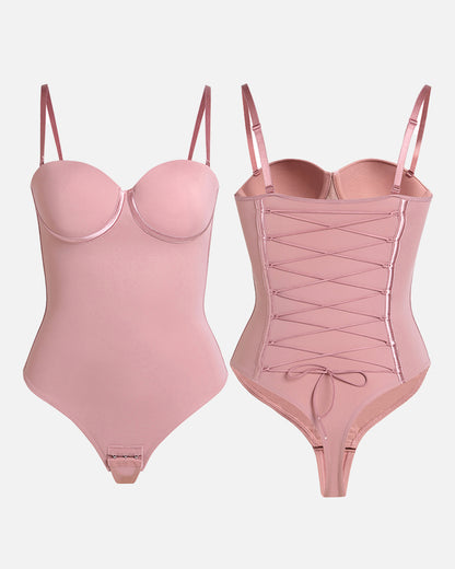 Body Reductor Sin Costuras con Encaje Ajustable en la Espalda - Palo de Rosa