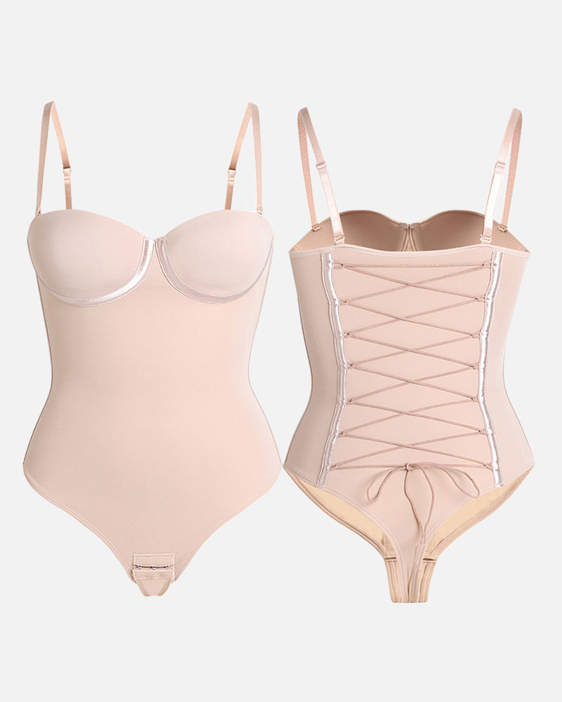 Body Reductor Sin Costuras con Encaje Ajustable en la Espalda - Beige