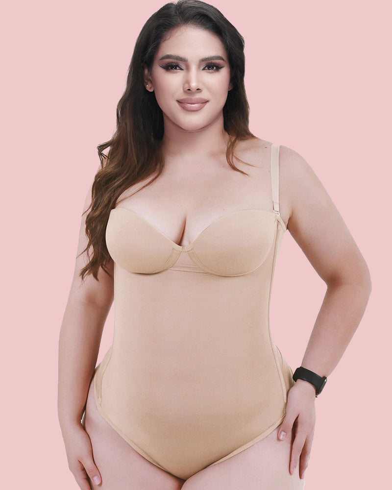 Body Reductor Sin Costuras con Encaje Ajustable en la Espalda - Beige