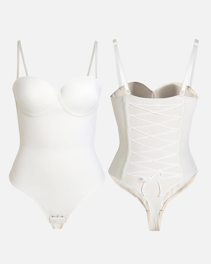 Body Reductor Sin Costuras con Encaje Ajustable en la Espalda - Blanco