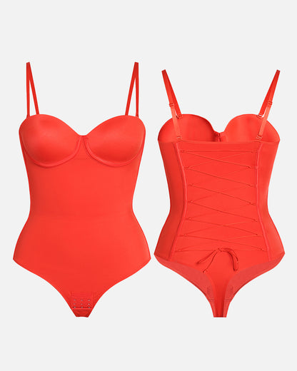 Body Reductor Sin Costuras con Encaje Ajustable en la Espalda - Rojo